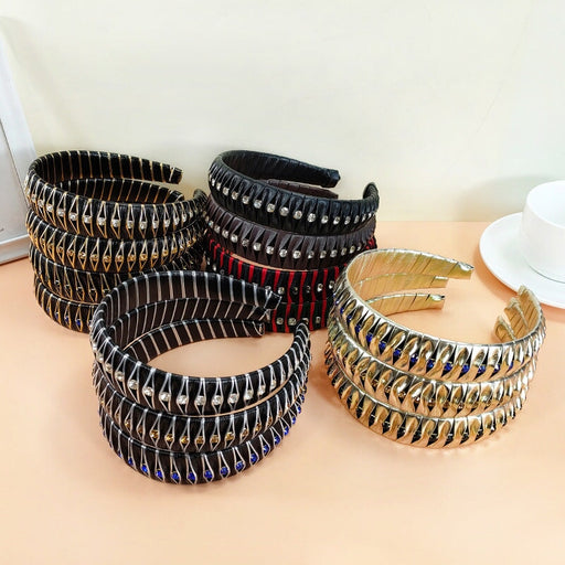 Wholesale PU Leather Wrap Rhinestone Braided Headband JDC-HD-O372 Headband 潮炫 Wholesale Jewelry JoyasDeChina Joyas De China