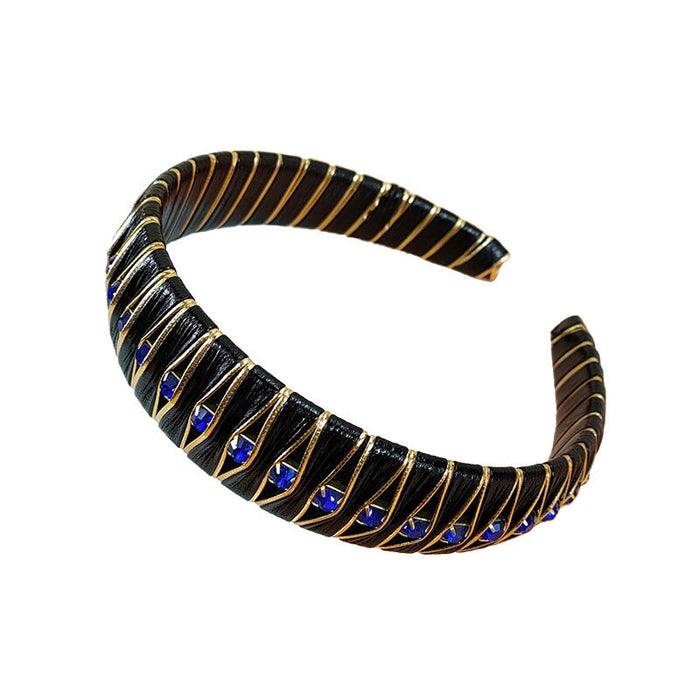 Wholesale PU Leather Wrap Rhinestone Braided Headband JDC-HD-O372 Headband 潮炫 Wholesale Jewelry JoyasDeChina Joyas De China