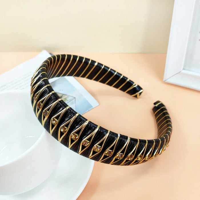 Wholesale PU Leather Wrap Rhinestone Braided Headband JDC-HD-O372 Headband 潮炫 Wholesale Jewelry JoyasDeChina Joyas De China