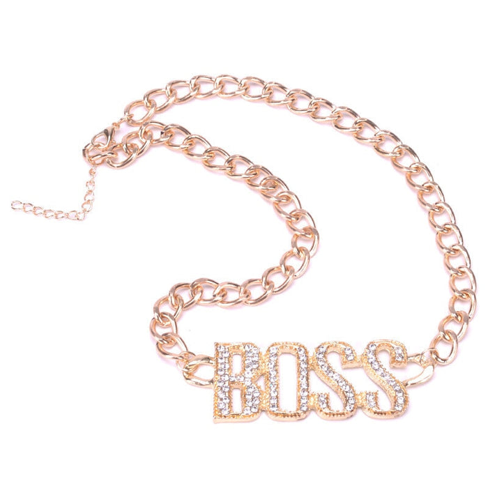 Wholesale Punk Alphabet BOSS Plating 18K Gold Alloy Rhinestone Necklace JDC-NE-YDF005 Necklaces 创易东方 Wholesale Jewelry JoyasDeChina Joyas De China