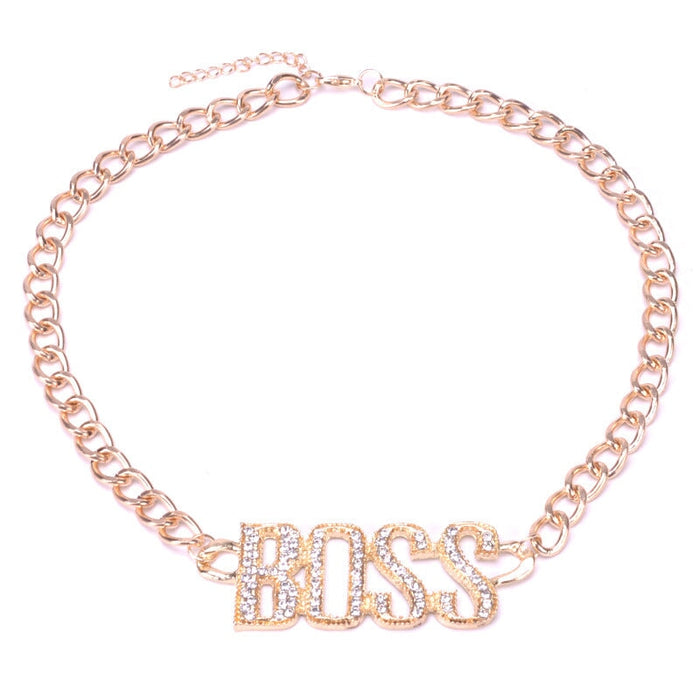 Wholesale Punk Alphabet BOSS Plating 18K Gold Alloy Rhinestone Necklace JDC-NE-YDF005 Necklaces 创易东方 KC gold Wholesale Jewelry JoyasDeChina Joyas De China