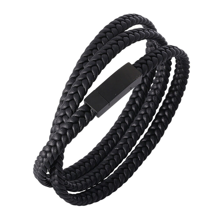 Wholesale punk rock style vintage double leather stainless steel bracelet JDC-BT-RShen005 Bracelet 日盛 205mm black Wholesale Jewelry JoyasDeChina Joyas De China