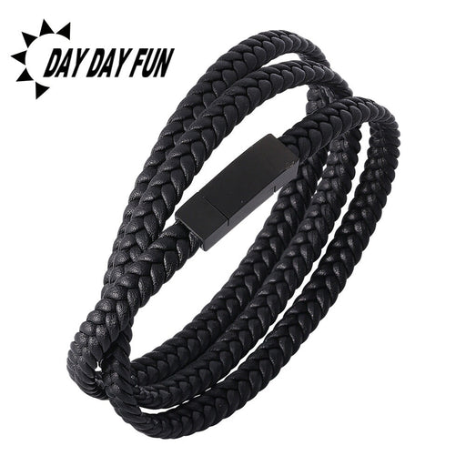 Wholesale punk rock style vintage double leather stainless steel bracelet JDC-BT-RShen005 Bracelet 日盛 Wholesale Jewelry JoyasDeChina Joyas De China