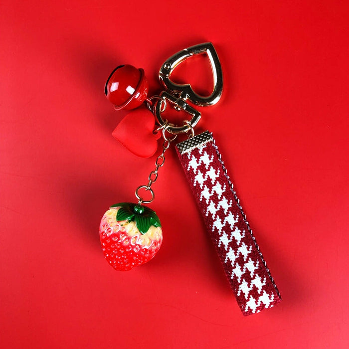 Wholesale Resin Red Strawberry Bell Keychain JDC-KC-Gongz026 Keychains 宫泽 铃铛草莓爱心扣 Wholesale Jewelry JoyasDeChina Joyas De China