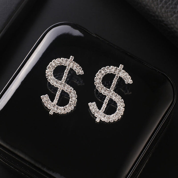 Wholesale Rhinestone Dollar Earrings JDC-ES-ZHONGW021 Earrings 众薇 silver Wholesale Jewelry JoyasDeChina Joyas De China