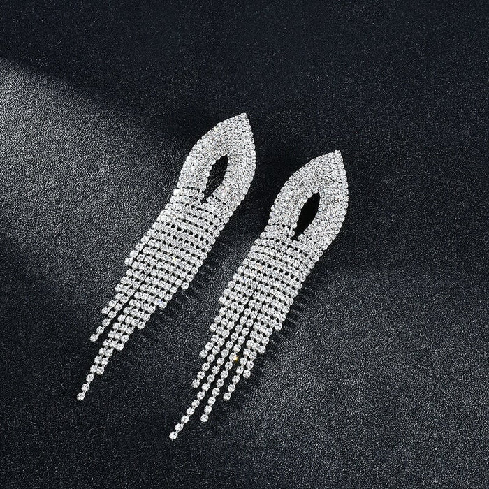 Wholesale Rhinestone Silver Nightclub Bar Fringe Earrings JDC-ES-ZHONGW019 Earrings 众薇 silver Wholesale Jewelry JoyasDeChina Joyas De China