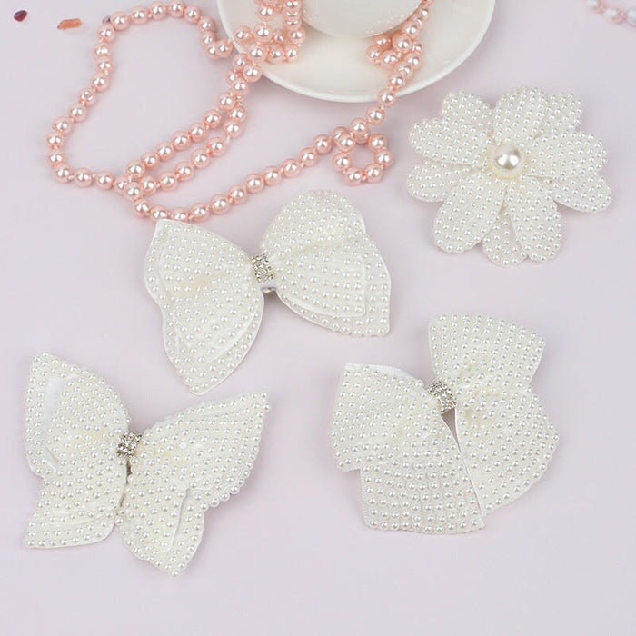 Wholesale Rib Fabric Rhinestone Pearl Bow Kids Hair Clip JDC-HC-Danzuo021 Hair Clips 丹左 Wholesale Jewelry JoyasDeChina Joyas De China