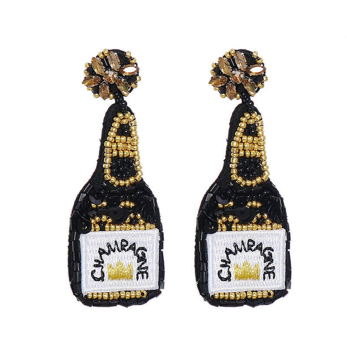 Wholesale Rice Beads Wine Bottle Shape Earrings JDC-ES-LIUM002 Earrings 榴芒 55685-BK Wholesale Jewelry JoyasDeChina Joyas De China