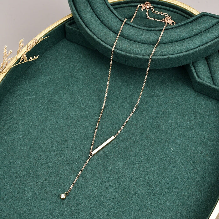 Wholesale Rose Gold Mini Single Diamond Stick Stainless Steel Gold Plated Necklace JDC-NE-YS066 Necklaces 艺昇 rose gold Wholesale Jewelry JoyasDeChina Joyas De China