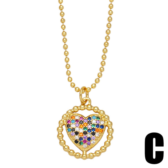 Wholesale Round Eye Heart Shaped Zircon Copper Plated 18k Gold Necklace JDC-NE-AS425 Necklaces 翱昇 Wholesale Jewelry JoyasDeChina Joyas De China