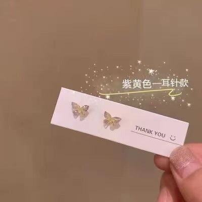 Wholesale S925 Silver Stud Butterfly Resin Earrings JDC-ES-ZhanY021 Earrings 展言 purple yellow Wholesale Jewelry JoyasDeChina Joyas De China