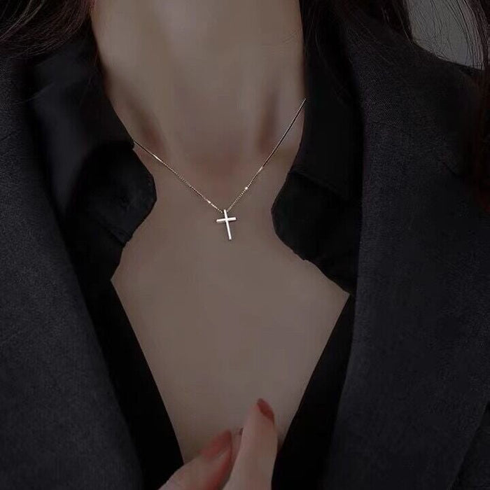 Wholesale S925 sterling silver simple cross necklace women's clavicle chain all-match pendant necklace Necklaces JoyasDeChina Wholesale Jewelry JoyasDeChina Joyas De China