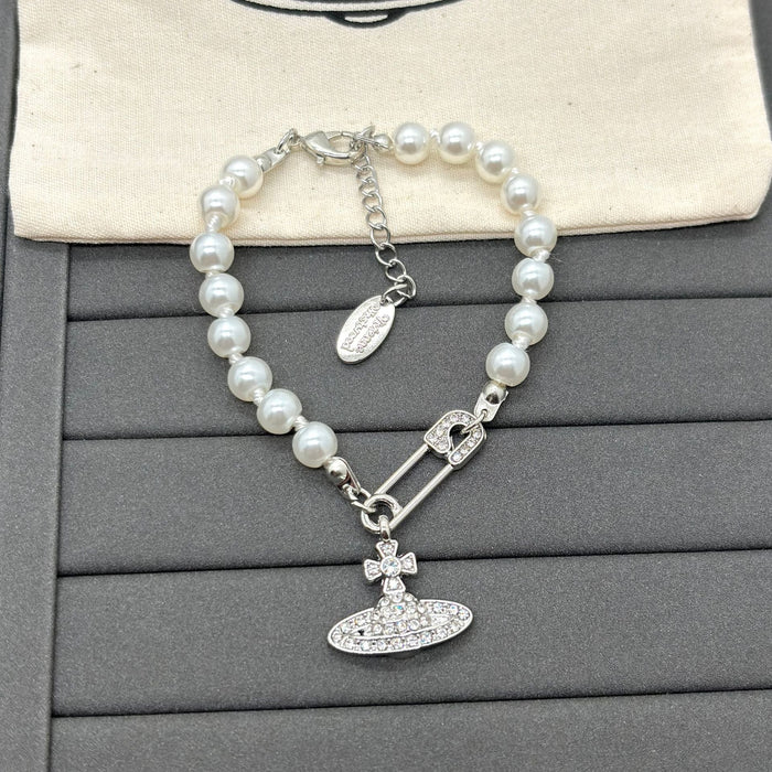 Wholesale Saturn Pearl Necklace Women's Style Pin Stereo Planet Neck Chain Wool Chain Clavicle Chain Necklaces JoyasDeChina Pearl silver pin bracelet Wholesale Jewelry JoyasDeChina Joyas De China