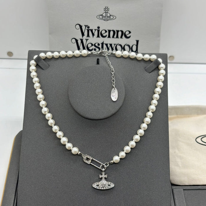 Wholesale Saturn Pearl Necklace Women's Style Pin Stereo Planet Neck Chain Wool Chain Clavicle Chain Necklaces JoyasDeChina Pin pearl silver necklace Wholesale Jewelry JoyasDeChina Joyas De China