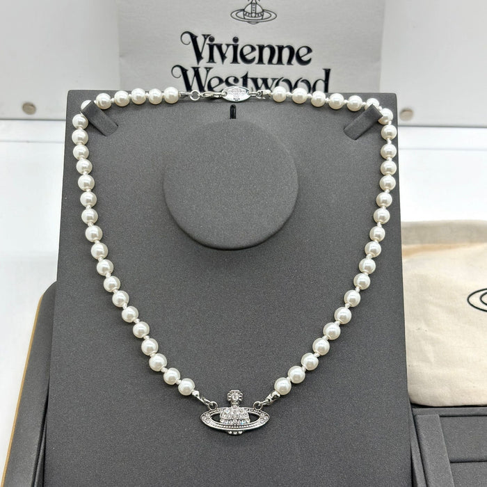 Wholesale Saturn Pearl Necklace Women's Style Pin Stereo Planet Neck Chain Wool Chain Clavicle Chain Necklaces JoyasDeChina Silver classic pearl necklace Wholesale Jewelry JoyasDeChina Joyas De China