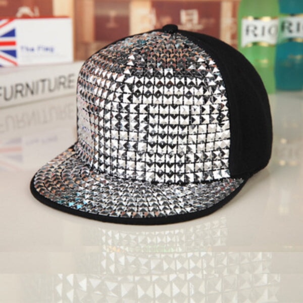 Wholesale Sequin Punk Canvas Hip Hop Flat Brim Cap Baseball Hat JDC-FH-Qiuj003 Fashionhat 秋婕 Wholesale Jewelry JoyasDeChina Joyas De China