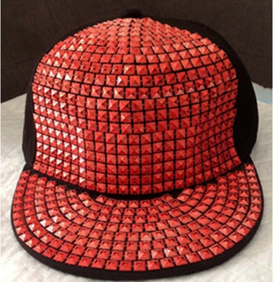 Wholesale Sequin Punk Canvas Hip Hop Flat Brim Cap Baseball Hat JDC-FH-Qiuj003 Fashionhat 秋婕 red adjustable Wholesale Jewelry JoyasDeChina Joyas De China