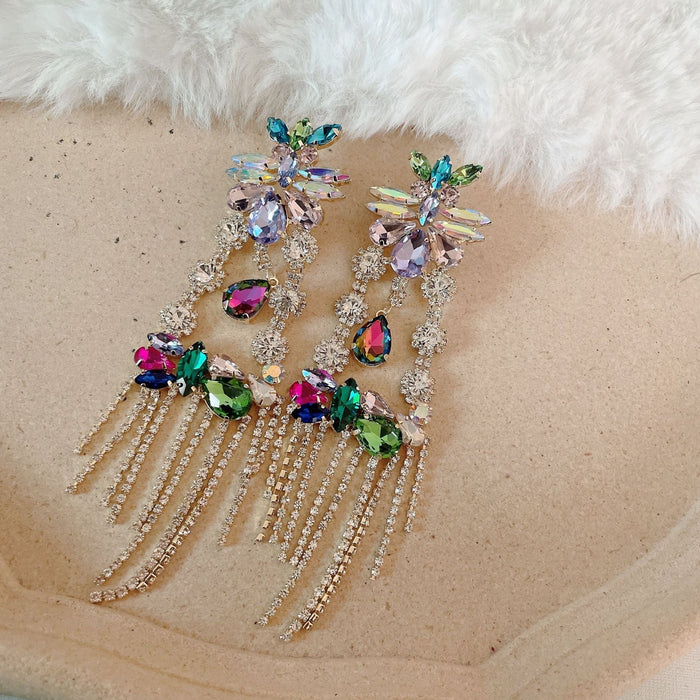 Wholesale Silver Pin and Rhinestone Tassel EarringsJDC-ES-jw001 Earrings 佳伟 fringed colored diamonds Wholesale Jewelry JoyasDeChina Joyas De China