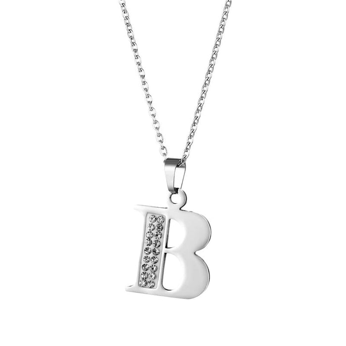 Wholesale Silver Stainless Steel Ceramic Clay Rhinestone 26 Letters Full Rhinestone Necklace JDC-NE-MINGM003 necklaces 敏萌 Wholesale Jewelry JoyasDeChina Joyas De China