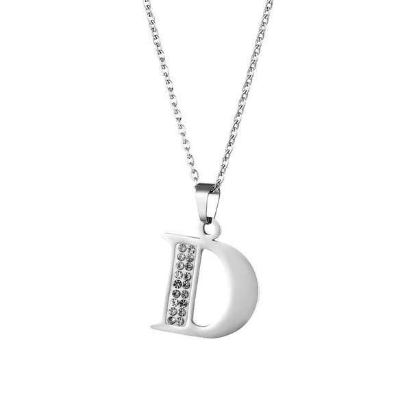 Wholesale Silver Stainless Steel Ceramic Clay Rhinestone 26 Letters Full Rhinestone Necklace JDC-NE-MINGM003 necklaces 敏萌 Wholesale Jewelry JoyasDeChina Joyas De China