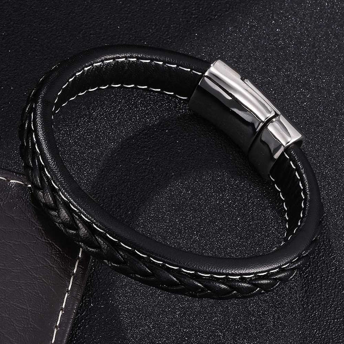 Wholesale Stainless Steel Braided Leather Cord Bracelet JDC-BT-RShen017 Bracelet 日盛 165mm Wholesale Jewelry JoyasDeChina Joyas De China