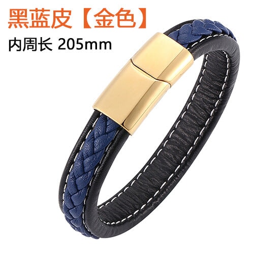 Wholesale Stainless Steel Leather Braided Men's Bracelet JDC-BT-RShen030 Bracelet 日盛 blue 205mm Wholesale Jewelry JoyasDeChina Joyas De China