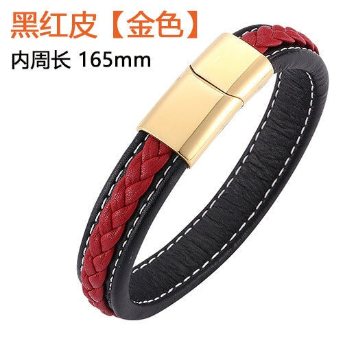 Wholesale Stainless Steel Leather Braided Men's Bracelet JDC-BT-RShen030 Bracelet 日盛 red 165mm Wholesale Jewelry JoyasDeChina Joyas De China