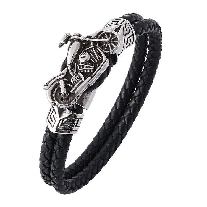 Wholesale Stainless Steel Leather Men Genuine Leather Braided Motorcycle Bracelet JDC-BT-RShen027 Bracelet 日盛 Wholesale Jewelry JoyasDeChina Joyas De China