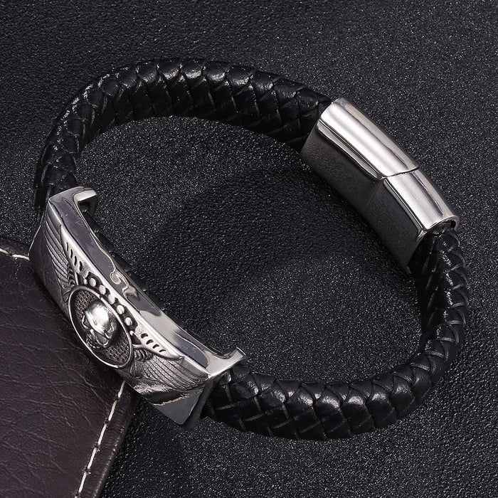 Wholesale Stainless Steel Leather Wings Skull Bracelet JDC-BT-RShen023 Bracelet 日盛 165mm Wholesale Jewelry JoyasDeChina Joyas De China