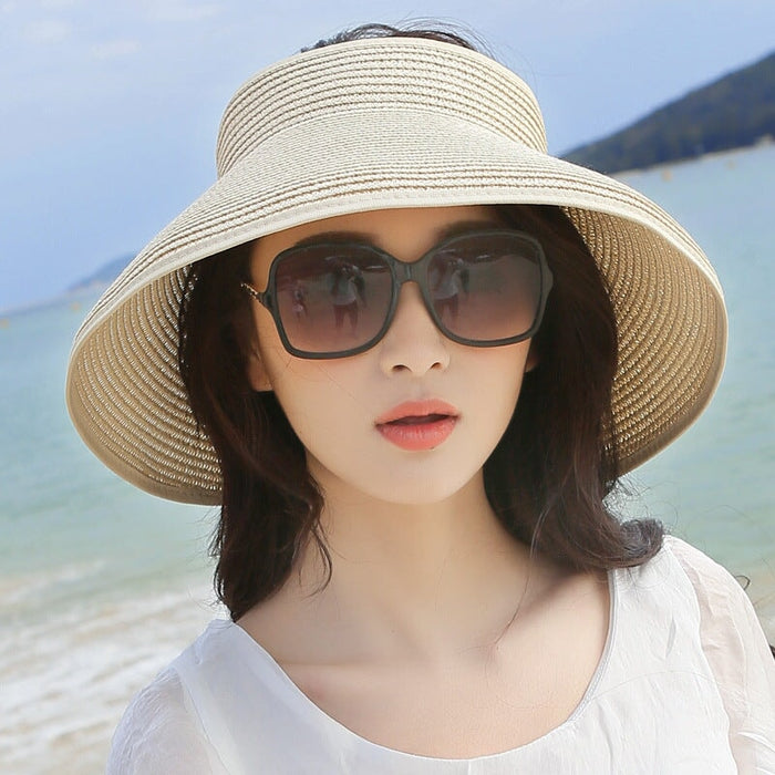 Wholesale Summer Women Cotton Sunscreen Beach Hat Outdoor Foldable Straw Hat JDC-FH-Qiuj006 Fashionhat 秋婕 Solid color beige adjustable Wholesale Jewelry JoyasDeChina Joyas De China