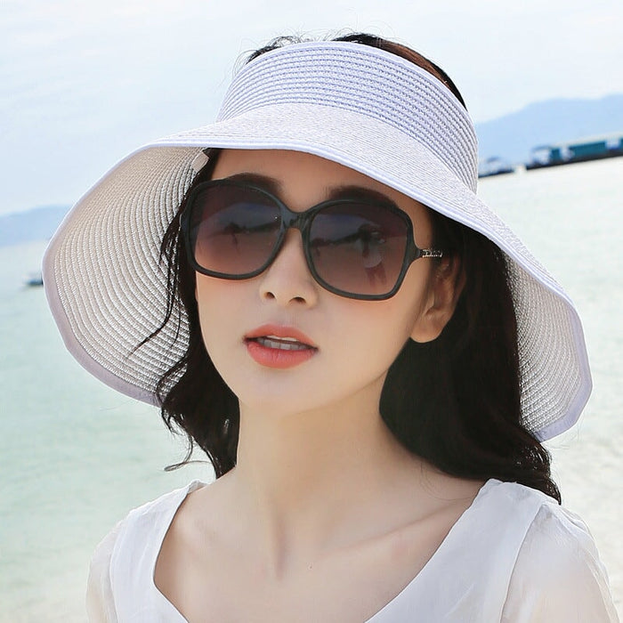 Wholesale Summer Women Cotton Sunscreen Beach Hat Outdoor Foldable Straw Hat JDC-FH-Qiuj006 Fashionhat 秋婕 solid color white adjustable Wholesale Jewelry JoyasDeChina Joyas De China