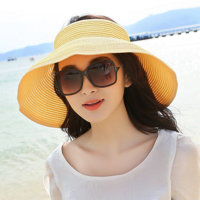 Wholesale Summer Women Cotton Sunscreen Beach Hat Outdoor Foldable Straw Hat JDC-FH-Qiuj006 Fashionhat 秋婕 Solid color yellow adjustable Wholesale Jewelry JoyasDeChina Joyas De China