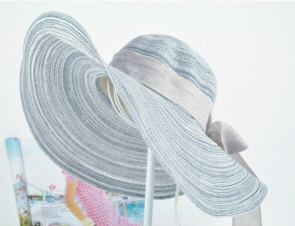 Wholesale Summer Women Cotton Sunscreen Beach Hat Outdoor Foldable Straw Hat JDC-FH-Qiuj007 Fashionhat 秋婕 grey cyan Wholesale Jewelry JoyasDeChina Joyas De China