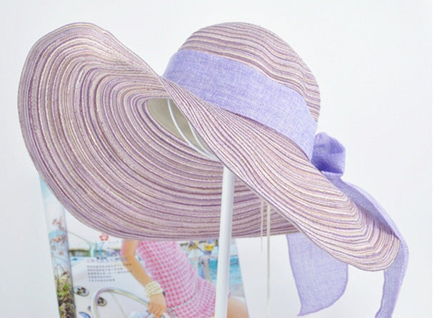 Wholesale Summer Women Cotton Sunscreen Beach Hat Outdoor Foldable Straw Hat JDC-FH-Qiuj007 Fashionhat 秋婕 light purple Wholesale Jewelry JoyasDeChina Joyas De China