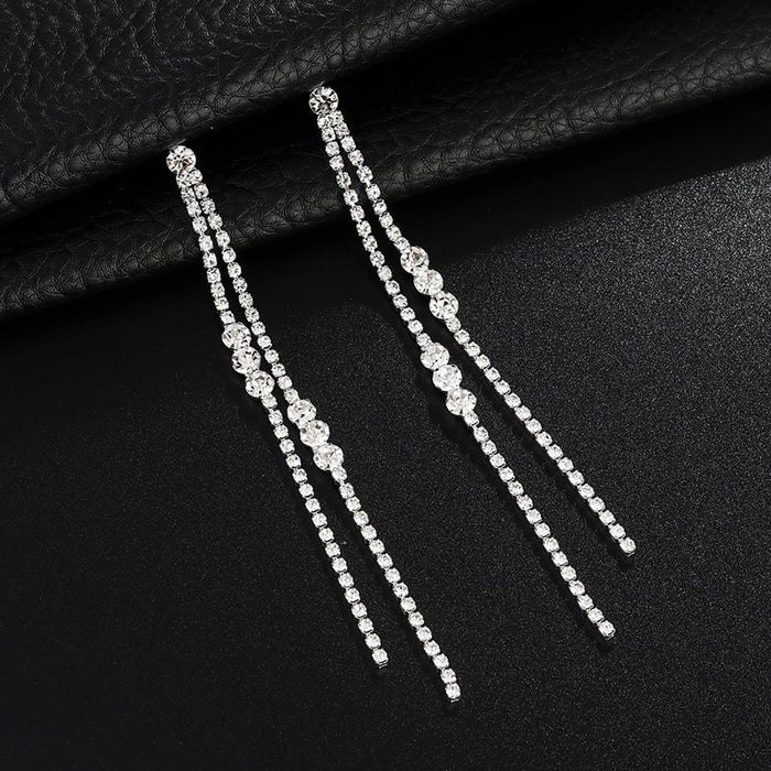 Wholesale tassel rhinestone long line stud earrings JDC-ES-ZHONGW029 Earrings 众薇 Wholesale Jewelry JoyasDeChina Joyas De China