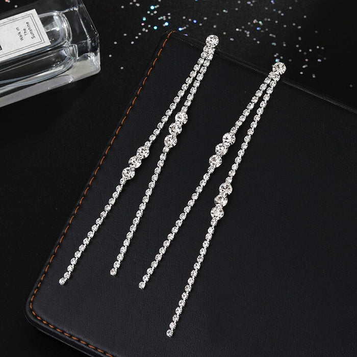 Wholesale tassel rhinestone long line stud earrings JDC-ES-ZHONGW029 Earrings 众薇 Silver Wholesale Jewelry JoyasDeChina Joyas De China