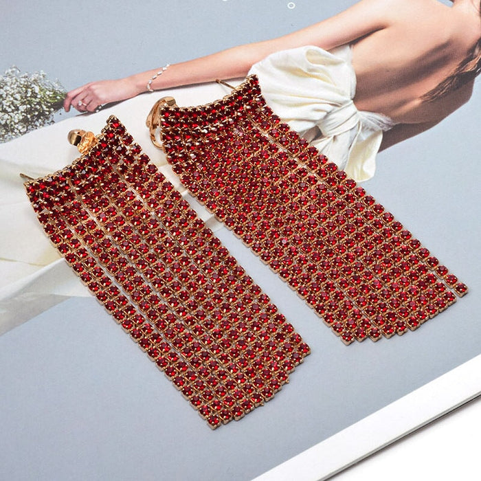 Wholesale Tassel Rhinestone Metal Earrings JDC-ES-SK076 Earrings 深刻 red Wholesale Jewelry JoyasDeChina Joyas De China