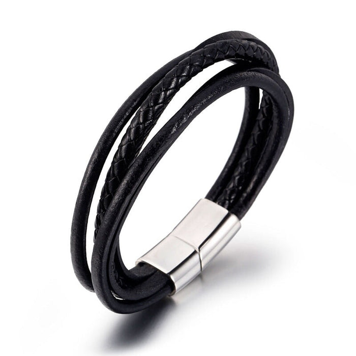 Wholesale Titanium Steel Leather Black Men's Braided Bracelet JDC-BT-Yixin001 Bracelet 壹芯 Wholesale Jewelry JoyasDeChina Joyas De China