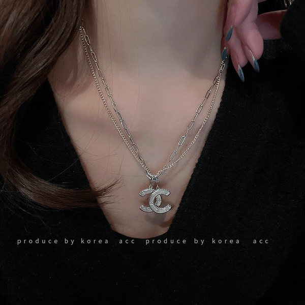 Wholesale Titanium Steel Zircon Alphabet Necklace （F）JDC-NE-Fengm010 necklaces 丰美 Wholesale Jewelry JoyasDeChina Joyas De China