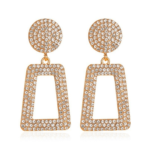 Wholesale Trapezoid Gold Flash Rhinestone Geometric Earrings JDC-ES-D613 Earrings 晴雯 Wholesale Jewelry JoyasDeChina Joyas De China