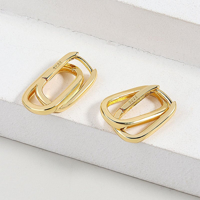 Wholesale U Shape Oval Hoop Gold Plated Silver Plated Copper Earrings JDC-ES-YZM002 Earrings 伊之美 Wholesale Jewelry JoyasDeChina Joyas De China