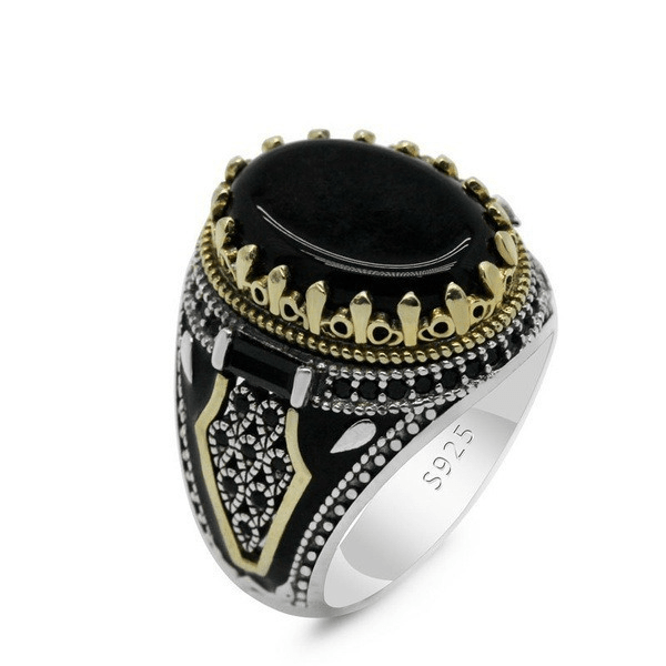 Wholesale Vintage Black Onyx Ring for Men JDC-RS-Hechen001 Rings 禾呈 Wholesale Jewelry JoyasDeChina Joyas De China
