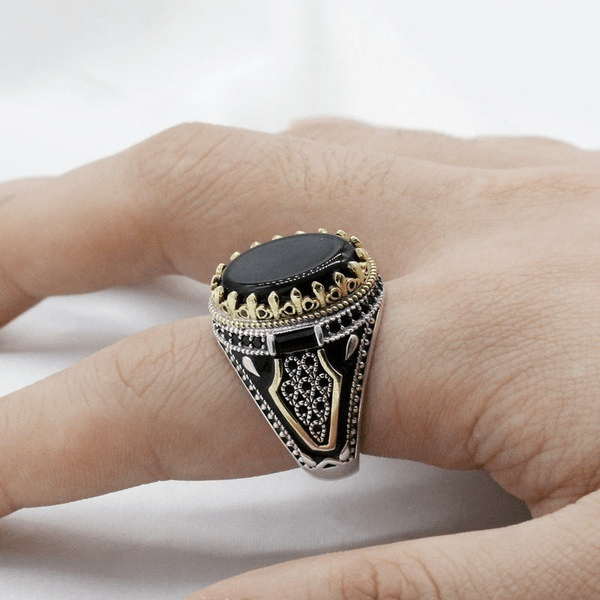 Wholesale Vintage Black Onyx Ring for Men JDC-RS-Hechen001 Rings 禾呈 Wholesale Jewelry JoyasDeChina Joyas De China