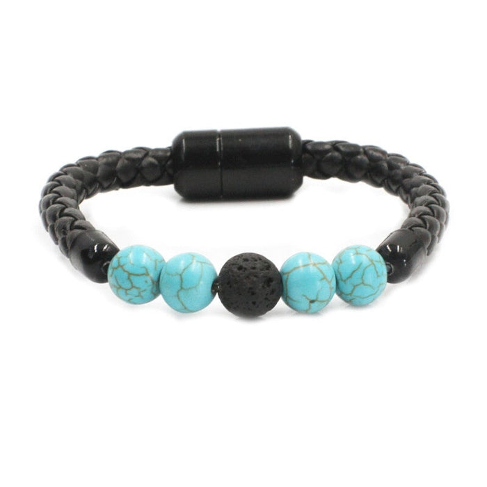 Wholesale Volcanic Stone Colorful Turquoise Leather Magnet Buckle Bracelet JDC-BT-Pfei002 Bracelet 璞菲 Wholesale Jewelry JoyasDeChina Joyas De China