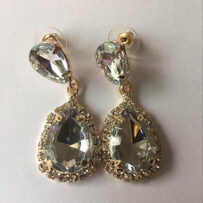 Wholesale water drop shape earrings JDC-ES-ZHONGW027 Earrings 众薇 Gold + white K5 Wholesale Jewelry JoyasDeChina Joyas De China