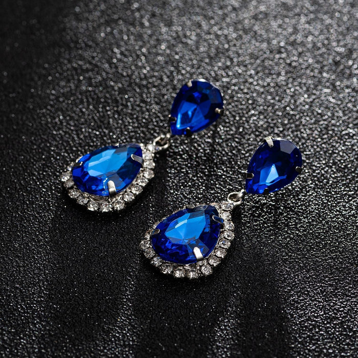 Wholesale water drop shape earrings JDC-ES-ZHONGW027 Earrings 众薇 Silver+sapphire blue K5 Wholesale Jewelry JoyasDeChina Joyas De China