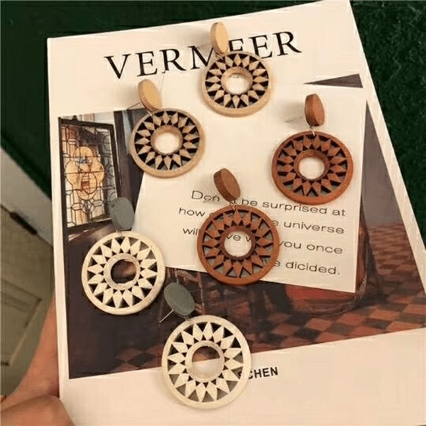 Wholesale White Geometric Ethnic Vintage Wood Earrings MOQ≥2 MOQ≥2 JDC-ES-AnX008 Earrings 安修 Wholesale Jewelry JoyasDeChina Joyas De China