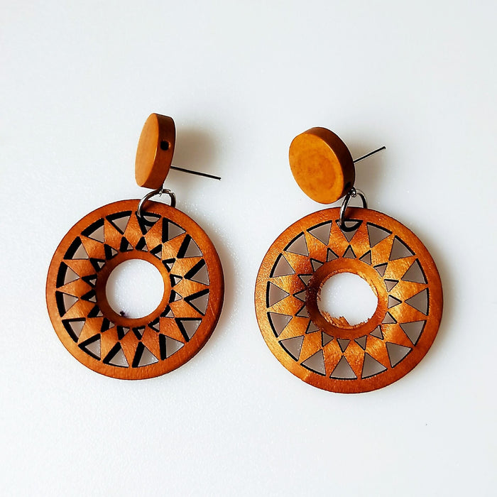 Wholesale White Geometric Ethnic Vintage Wood Earrings MOQ≥2 MOQ≥2 JDC-ES-AnX008 Earrings 安修 Brown brown MOQ2 Wholesale Jewelry JoyasDeChina Joyas De China