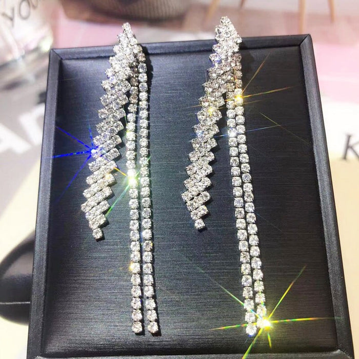 Wholesale white sparkling diamond tassel stud earrings JDC-ES-Sideng030 Earrings 思登 1 Wholesale Jewelry JoyasDeChina Joyas De China