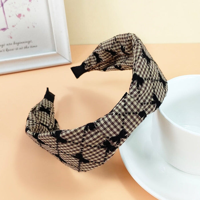 Wholesale Wide Side Bow Suede Plaid Fabric Headband JDC-HD-O375 Headband 潮炫 Wholesale Jewelry JoyasDeChina Joyas De China